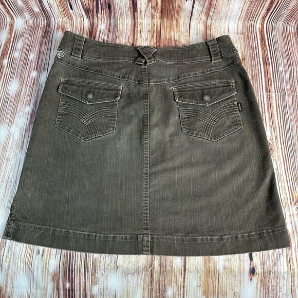 Kuhl STIRR ADVENTURE Size 12 Olive Green Knee Length Jean Denim Skirt 33x18.5 - Picture 2 of 10